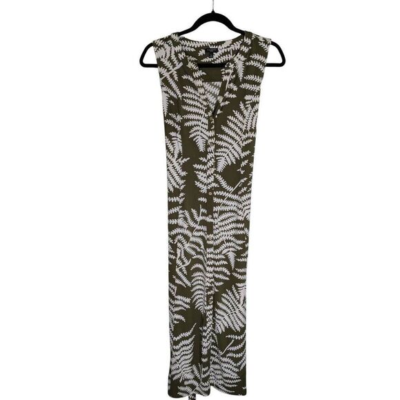 Talbots Maxi Dress Jersey Stretch Green Foliage Print Sleeveless Women's Medium - Picture 1 of 5